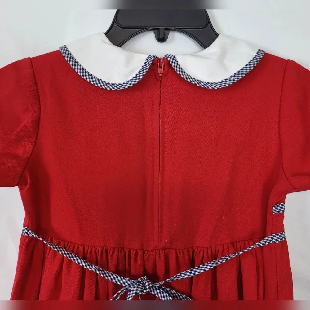 Vintage Bonnie Jean Union Made Red White Peter Pan Collared Dress‎ Size 7